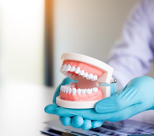 dentist holding traditional dentures